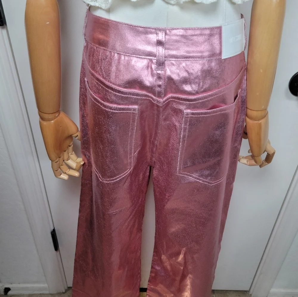 Meshki Minnie Metallic Pink Straight Jeans Size M